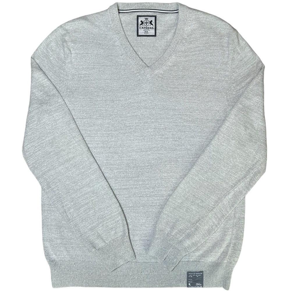 Express Men's Gray V Neck Sweater Jumper Knit Pullover Merino Size Medium